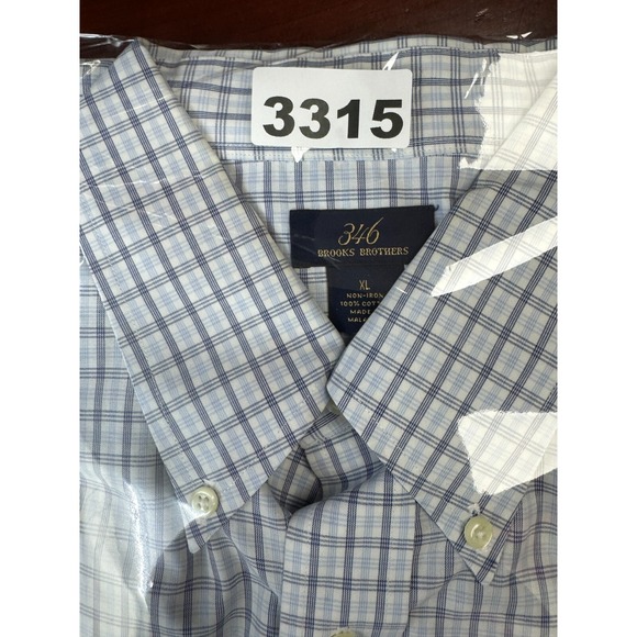 Brooks Brothers 346 Dress Shirt Mens Extra Large Blue‎ Windowpane Plaid Career - Picture 7 of 7